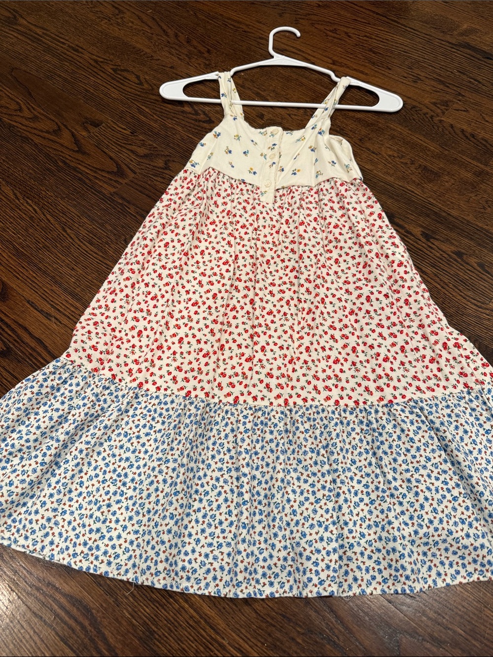 Zara Cream Sundress with Red and Blue Floral Tiers